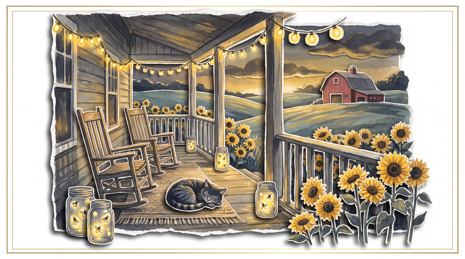 Farmhouse porch with rocking chairs